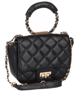 Quilted Fashion Satchel Handbag 6645 BLACK